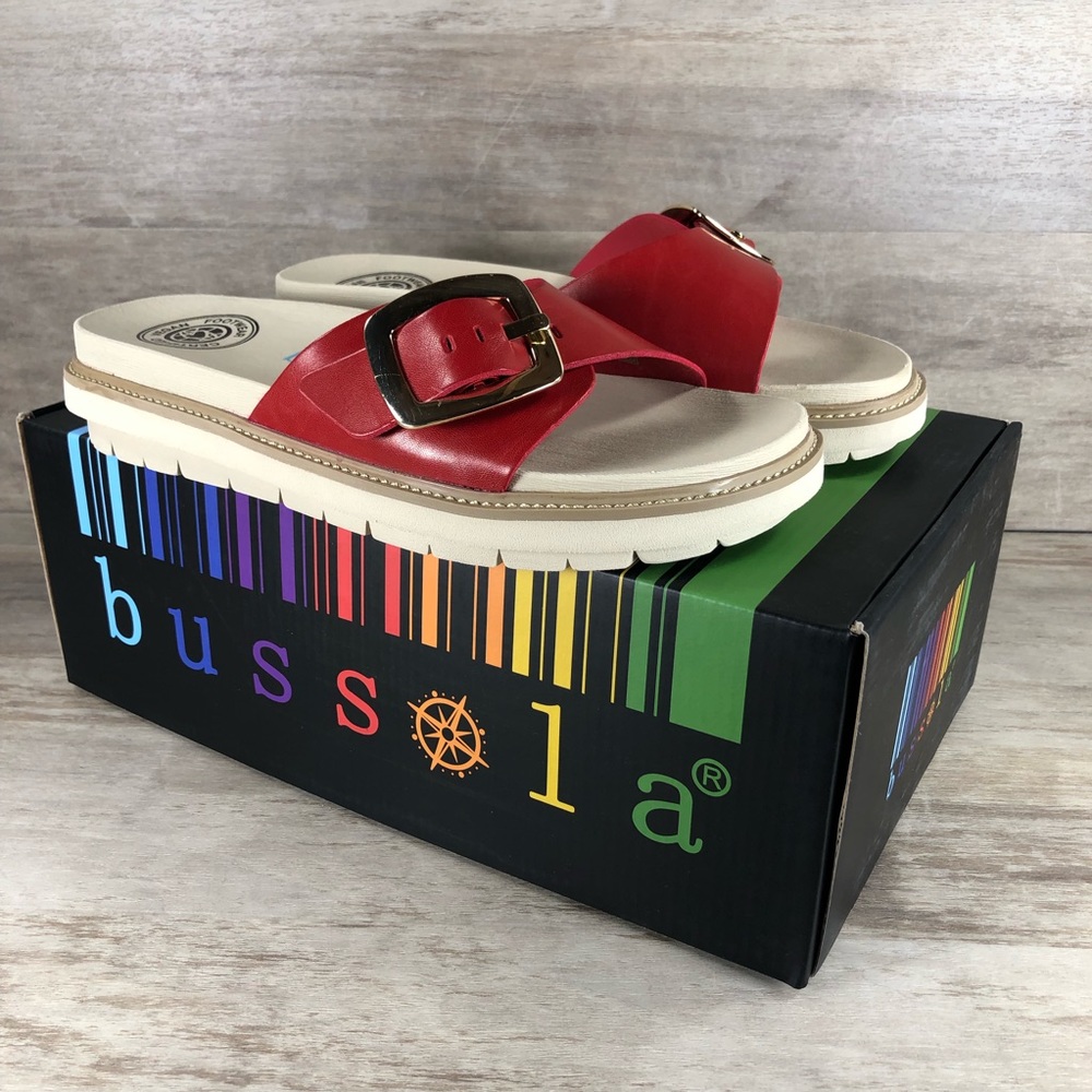 NEW Bussola Pinoye Sandal Certified Vegan Red with Gold Buckle Women 7.5, 8.5, 9 - Picture 10 of 13